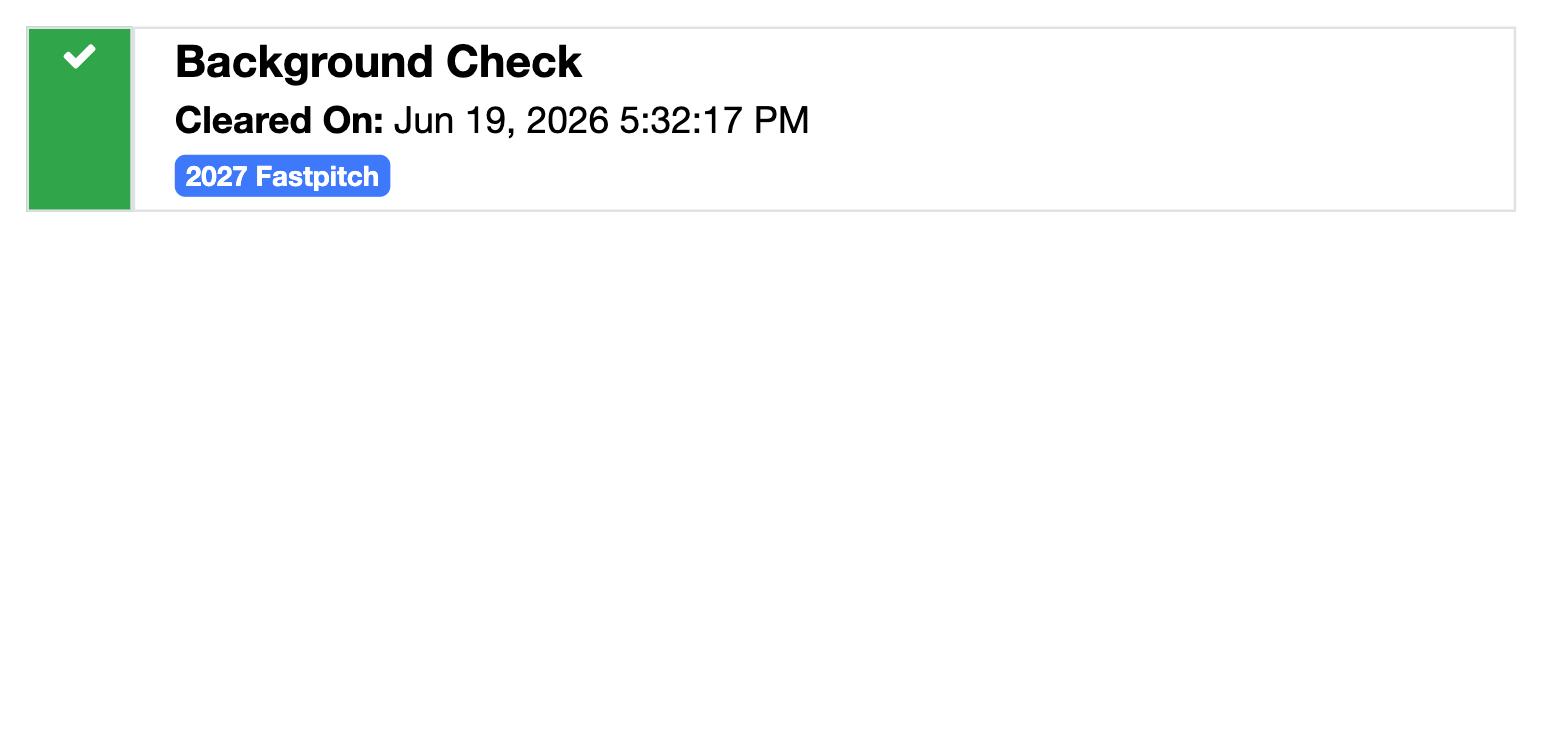 Green Background Check Cleared badge on the dashboard